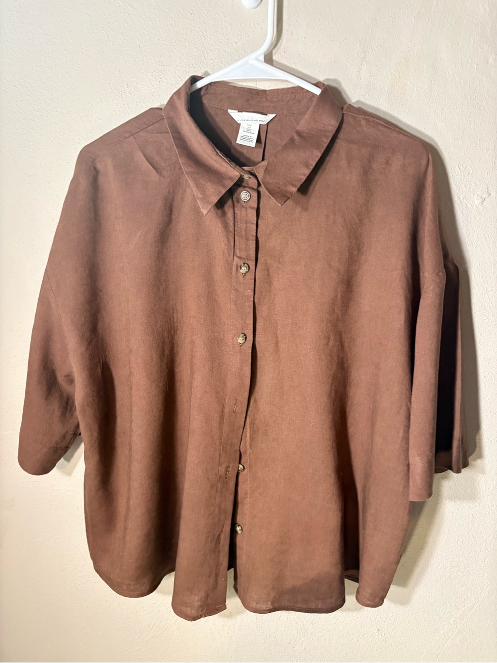 Casual Brown Button-Up Linen Blend Shirt